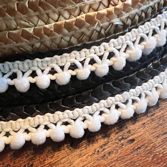 Vintage Black & Natural Straw Cloche Hat With Bow - Picture 8 of 8